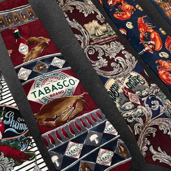 Lot of Six Vintage Tobasco Hot Sauce Men's Novelty 100% Silk Professional Ties - Picture 3 of 7